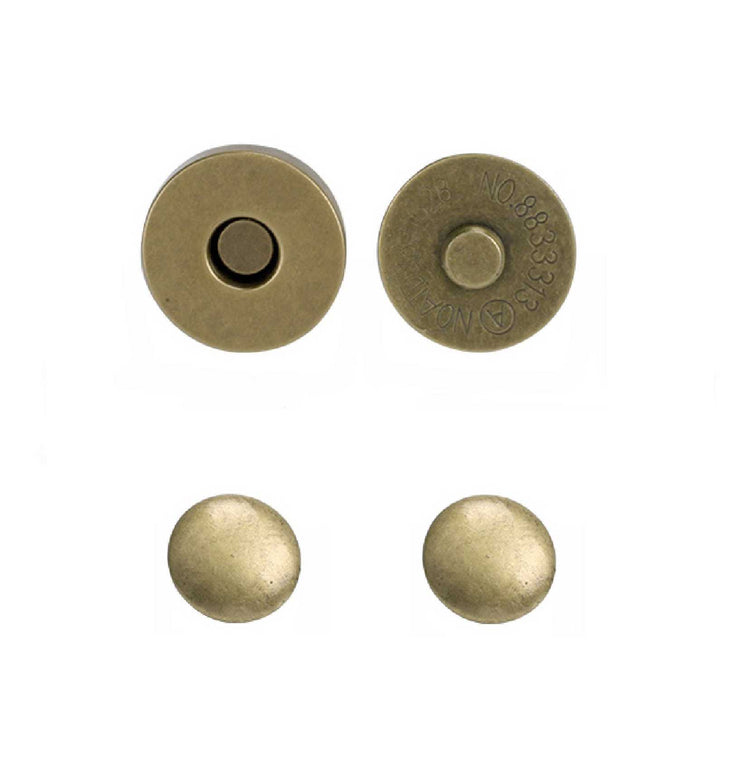 Antique brass double rivet magnetic snap, magnetic button, metal button