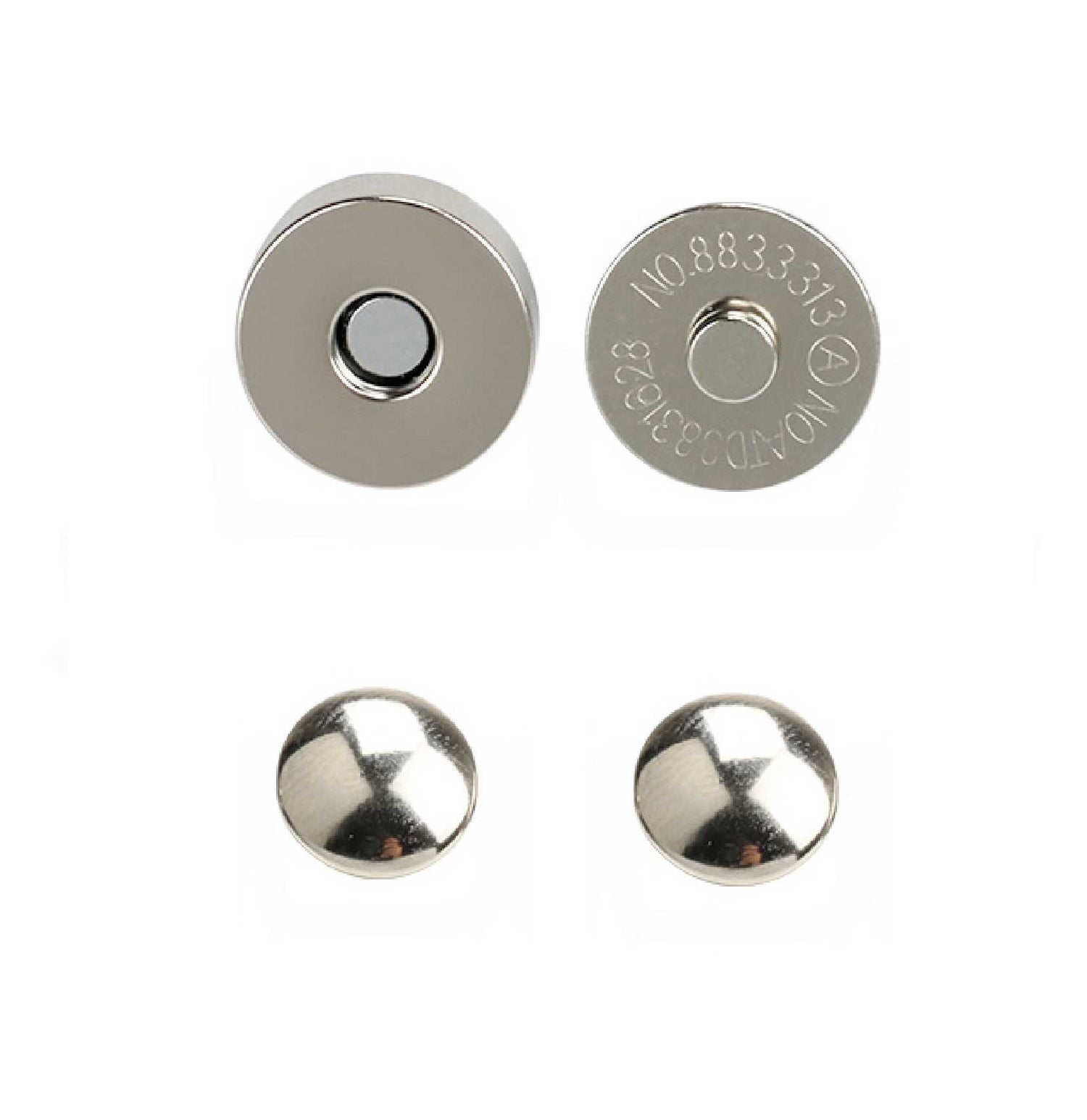 silver double rivet magnetic snap, magnetic button, metal button