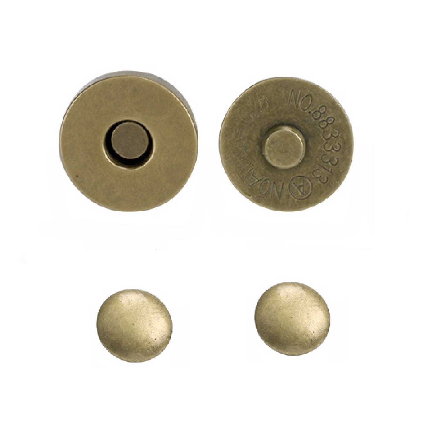 Antique brass double rivet magnetic snap, magnetic button, metal button