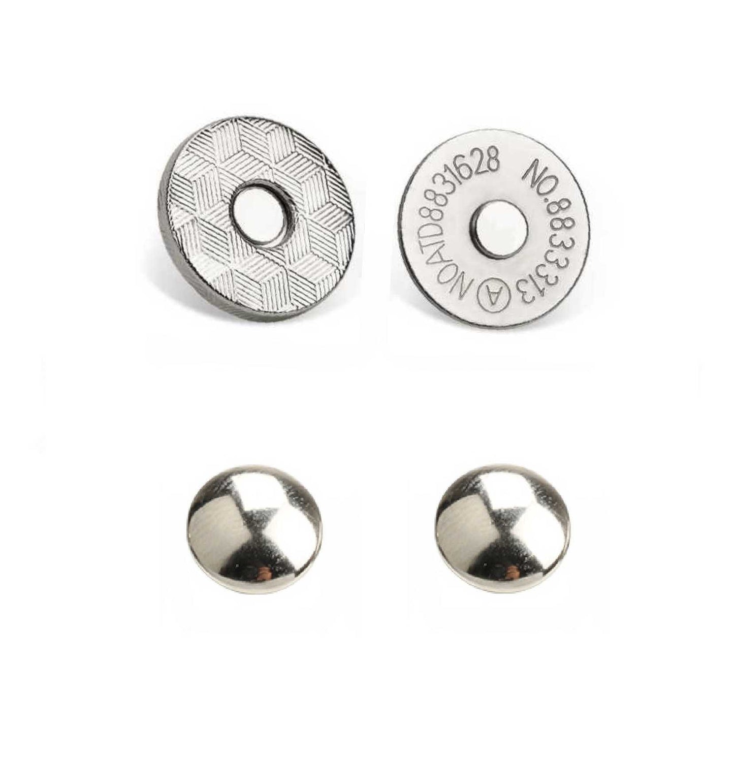 silver double rivet magnetic snap, magnetic button, metal button