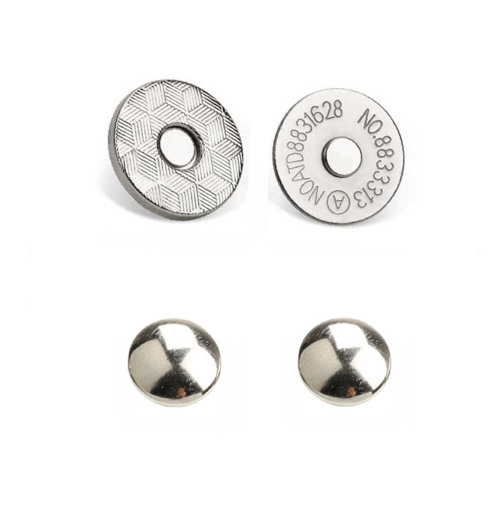 silver double rivet magnetic snap, magnetic button, metal button
