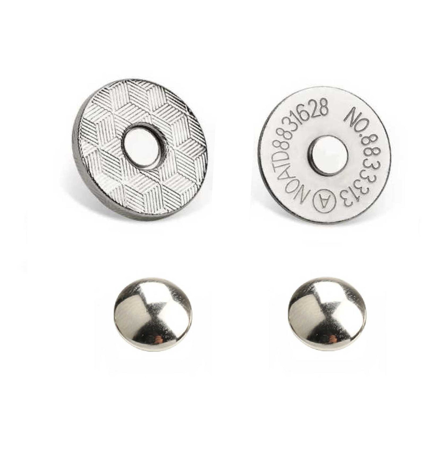 silver double rivet magnetic snap, magnetic button, metal button
