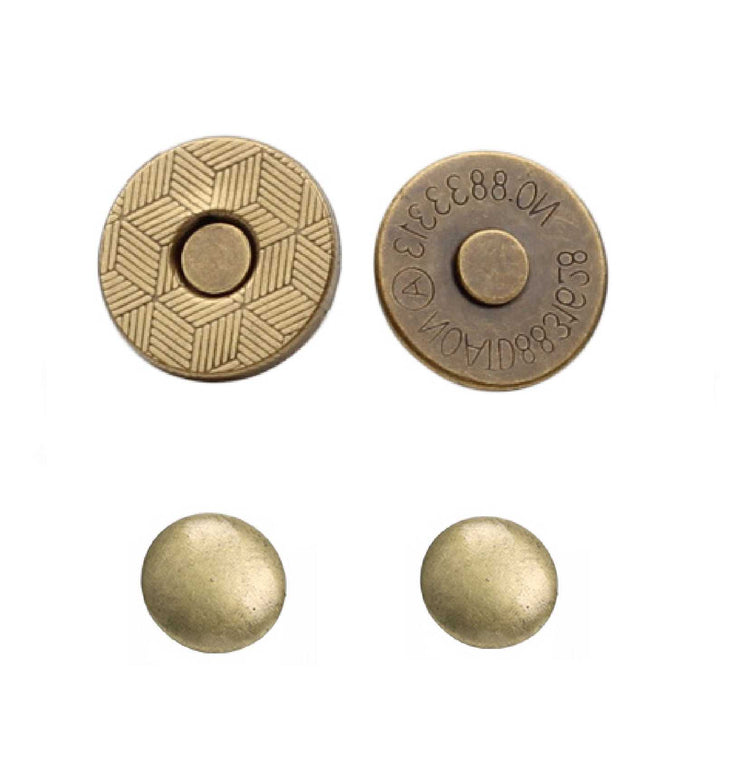 Antique brass double rivet magnetic snap, magnetic button, metal button